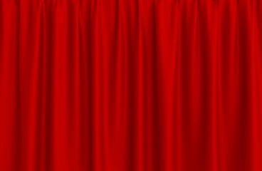 Red curtains with satin gloss. Red drapes in the theatre, cinema or exhibition. 3d rendering illustration.