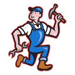 Carpenter Builder Hammer Running Cartoon