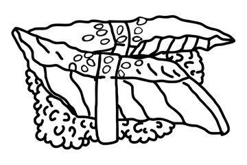 Japanese Food - Sushi  Line Art Vector