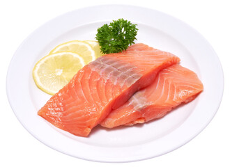 piece of salmon fillet on a ceramic plate
