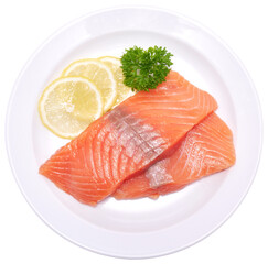 piece of salmon fillet on a ceramic plate