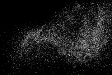 Obraz premium Abstract white grainy texture isolated on black background. Dust overlay textured. Grain noise particles. Snow effects. Design element. Vector illustration, EPS 10. 