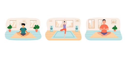 Yoga Activity Scene Flat Bundle Design
