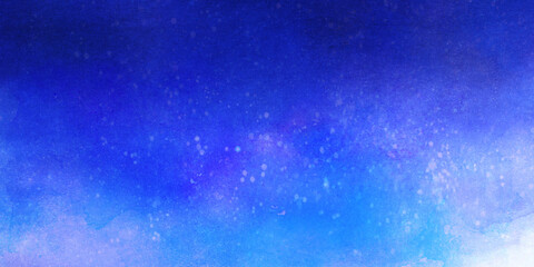 水彩風の青色の星空の風景イラスト 　Blue starry sky landscape illustration in watercolor style
