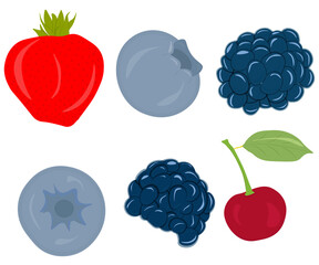 A set of berries png file. Strawberries, blueberries, cherries, blueberries.