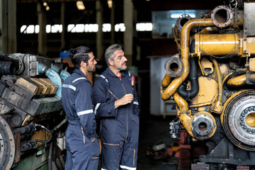 In heavy industry maintenance  engineer checking  work at site planning to overhaul mega 1000 horse...
