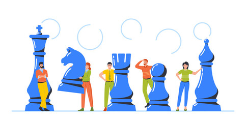 Business Team Playing Chess. Businessmen and Businesswomen Characters Play Strategic Game for Leadership Growth