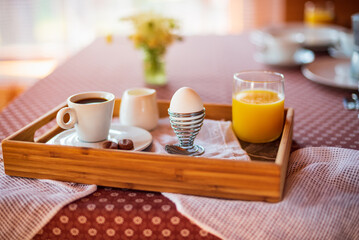 Boiled egg for breakfast close up shoot