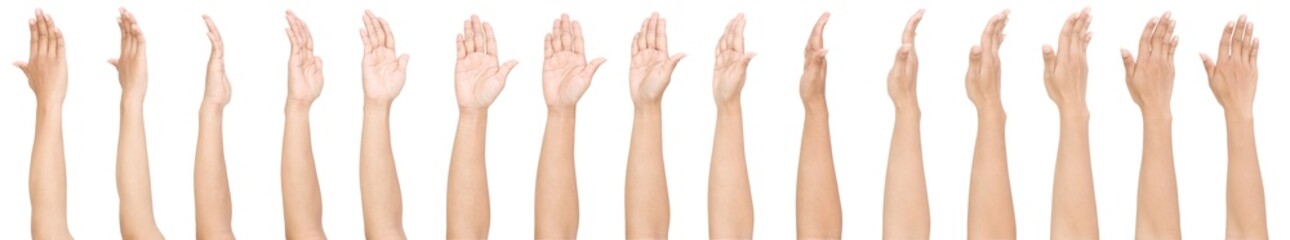 GROUP of Female asian hand gestures isolated over the white background.