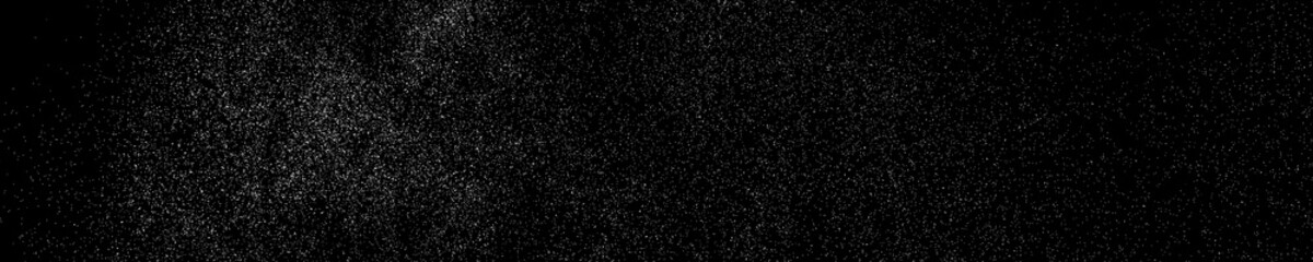 Fototapeta na wymiar White Grainy Texture On Black. Panoramic Background. Wide Horizontal Long Banner For Site. Dust Overlay. Light Coloured Noise Granules. Snow Vector Elements. Illustration, EPS 10.