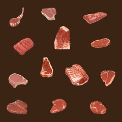 Set different cuts of meats vector illustration