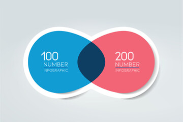 2 Circle connected 3D infographic. Two labels. Vector template.
