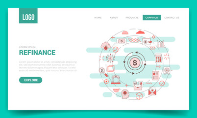 refinance concept with circle icon for website template or landing page homepage - obrazy, fototapety, plakaty