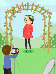 Pregnant Girl Photoshoot Man Camera Illustration