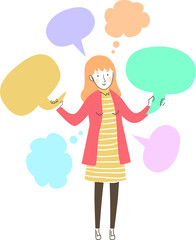 Woman Pick Speech Bubble Words Illustration