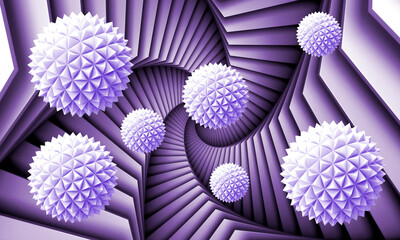 3d wallpaper with a tunnel and 3d balls. Digital illustration. 3d rendering.