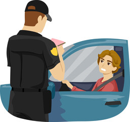 Teen Guy Drive Car Police Illustration