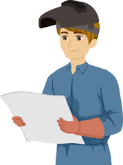 Teen Guy Read Welding Blueprint Illustration