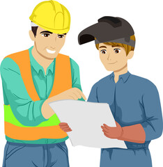 Teen Guy Welder Teacher Blueprint Illustration