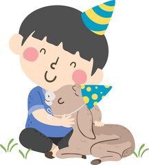 Obraz na płótnie Canvas Kid Boy Goat Petting Zoo Birthday Hat Illustration