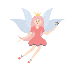 Winged fairy princess. Cute fairy tale character. Vector illustration.