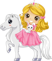 Pony Girl Princess Rabbit Petting Zoo Illustration