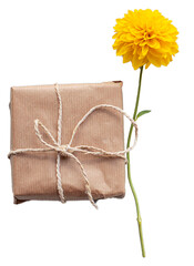 Yellow flower and gift craft box, png file.