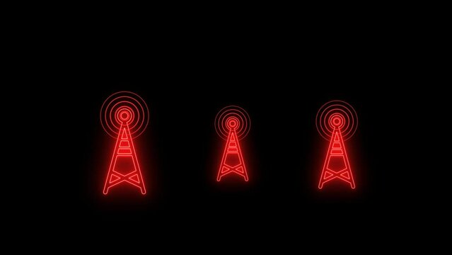 Red Radio Waves Signal With Multiple Network Tower Alpha Ready