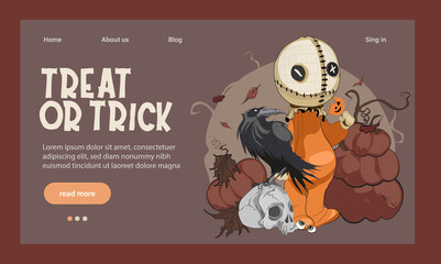 Happy Halloween banner or party invitation background or landing page. Place for text