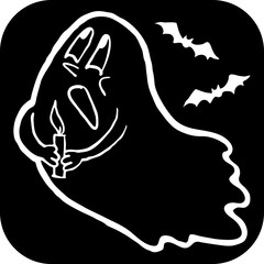 Scary cute Halloween ghost vector with funny face hand drawn illustration. Night spirit. Comic cartoon personage character for decorative design, poster print. decoration celebration, party invitation