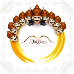 Happy Dussehra festival background with ten headed ravana design
