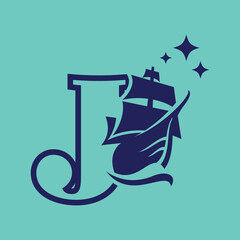 Alphabet Old Sail Boat J Logo