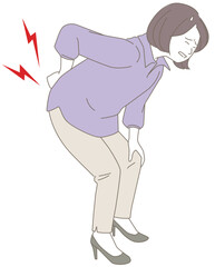 腰が痛い女性のシンプル線画イラスト