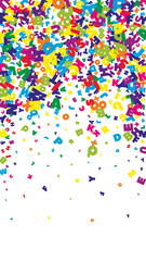 Falling letters of English language. Bright flying words of Latin alphabet. Foreign languages study concept. Ecstatic back to school banner on white background.