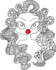 Black and white beauty hair mandala pattern design vector drawing