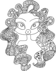 Black and white beauty hair mandala pattern design vector drawing