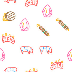 Meat Raw Food Domestic Animal vector seamless pattern thin line illustration