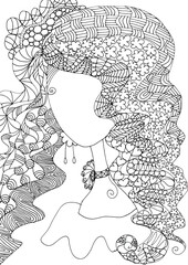 Black and white beauty hair mandala pattern design vector drawing