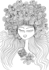 Black and white beauty hair mandala pattern design vector drawing