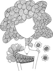 Black and white beauty hair mandala pattern design vector drawing