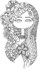 Black and white beauty hair mandala pattern design vector drawing