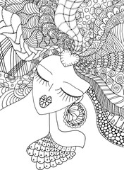 Black and white beauty hair mandala pattern design vector drawing