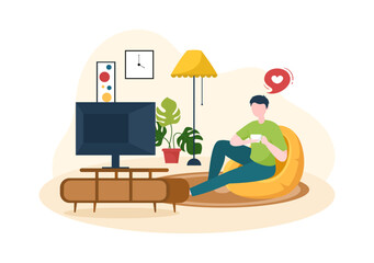 TV Channel Template Hand Drawn Cartoon Flat Illustration Home Entertainment for Watching Movie, Action Film or Breaking News in Television