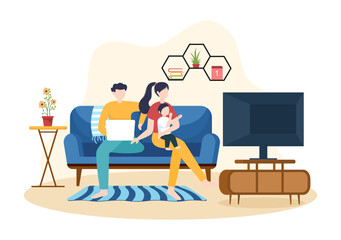 TV Channel Template Hand Drawn Cartoon Flat Illustration Home Entertainment for Watching Movie, Action Film or Breaking News in Television