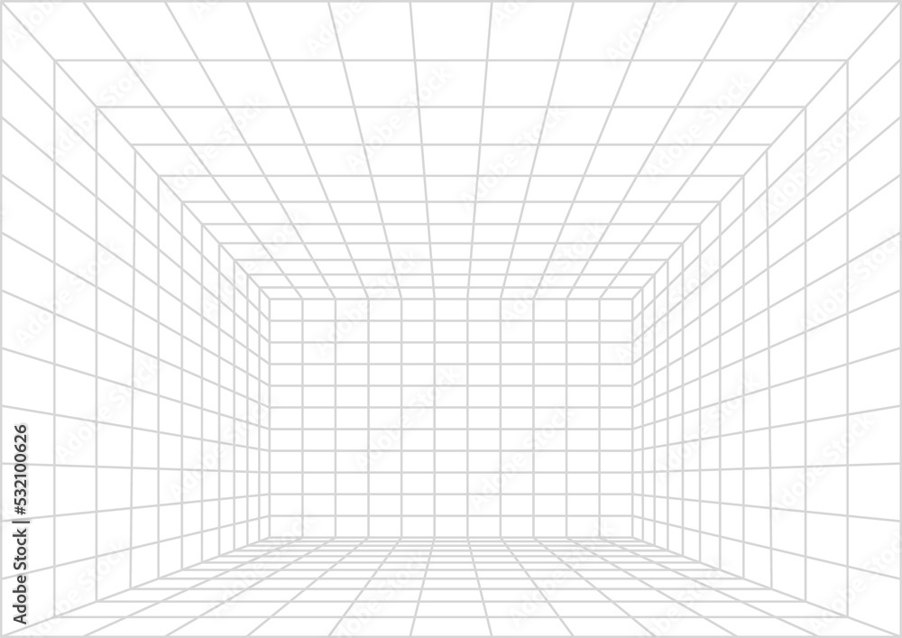 Poster virtual space wireframe, box 3d vector model