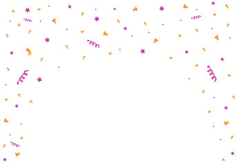 Bright confetti vector background with colorful ribbons and stars, place for yours text at the center. Anniversary, celebration, festival, carnaval, greeting illustration with fun explosion.