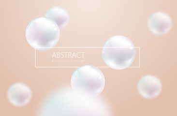 Flying white natural pearl sphere with highlight reflection and blur effect on pastel pink background. Luxury jewelry beautiful pearl. Vector abstract delicate background for beauty advertisement