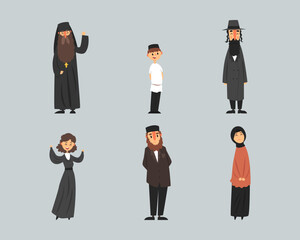 Set of cheerful Jewish people in traditional clothing vector illustration
