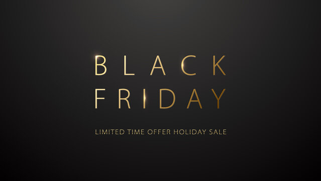 Black Friday Sale Simple Luxury Banner. Laconic logo golden text on black background. Limited time offer holiday sale. Discount vector poster