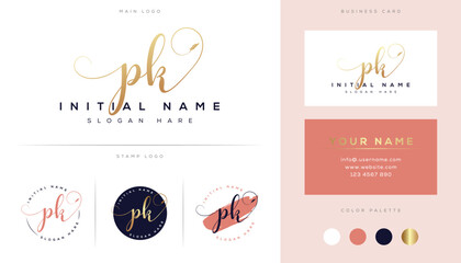 pk initial handwritten signature logo design with feather ,business card logo. - obrazy, fototapety, plakaty
